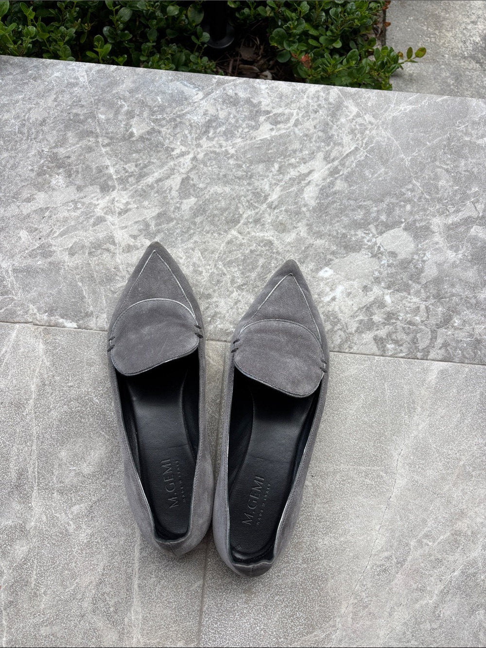 M. Gemi Gray Suede Pointed Penny Loafers